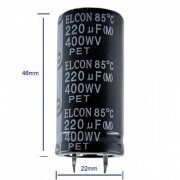 220UF-400WV-PET Capacitor Eletrolitico ELCON 220UF 400WV 85º tamanho 46mm x 22mm | Capacitor Eletrolitico ELCON 220UF 400WV 85º tamanho 46mm x 22mm Capacitor Eletrolitico ELCON 220UF 400WV 85º tamanho 46mm x 22mm