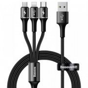 CAMLT-HA01 Baseus cabo Halo 3 em 1 micro USB lightning USB-C 1.2m preto com led trançado em nylon | Baseus cabo Halo 3 em 1 micro USB lightning USB-C 1.2m preto com led trançado em nylon Baseus cabo Halo 3 em 1 micro USB lightning USB-C 1.2m preto com led trançado em nylon