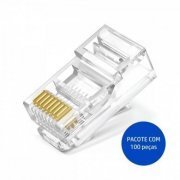 RJ45-CAT5E-100 Exbom Conector RJ45 CAT5e UTP 100 unidades banhado à ouro | Exbom Conector RJ45 CAT5e UTP 100 unidades banhado à ouro Exbom Conector RJ45 CAT5e UTP 100 unidades banhado à ouro