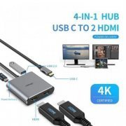 USBC-2XHDMI-4IN1 Hub USB-C para 2x HDMI 4K, USB 2.0 e PD 100W compatível com Thunderbolt 3 | Hub USB-C para 2x HDMI 4K, USB 2.0 e PD 100W compatível com Thunderbolt 3 Hub USB-C para 2x HDMI 4K, USB 2.0 e PD 100W compatível com Thunderbolt 3